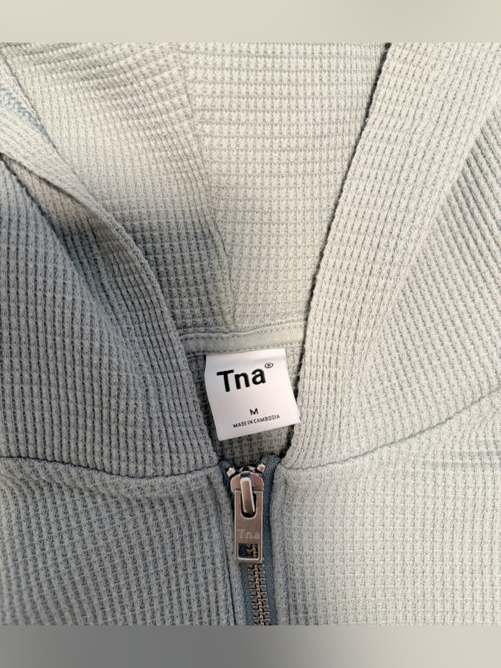 TNA Waffle-Knit Zip Hoodie in Light Sage